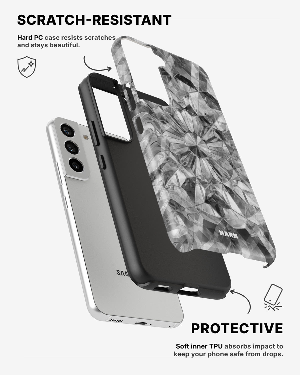 Samsung Galaxy S21 Tough Case – Grey Crystals - View 2