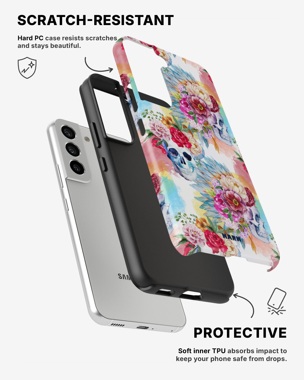 Samsung Galaxy S21 Tough Case – Flowered Skulls - View 2