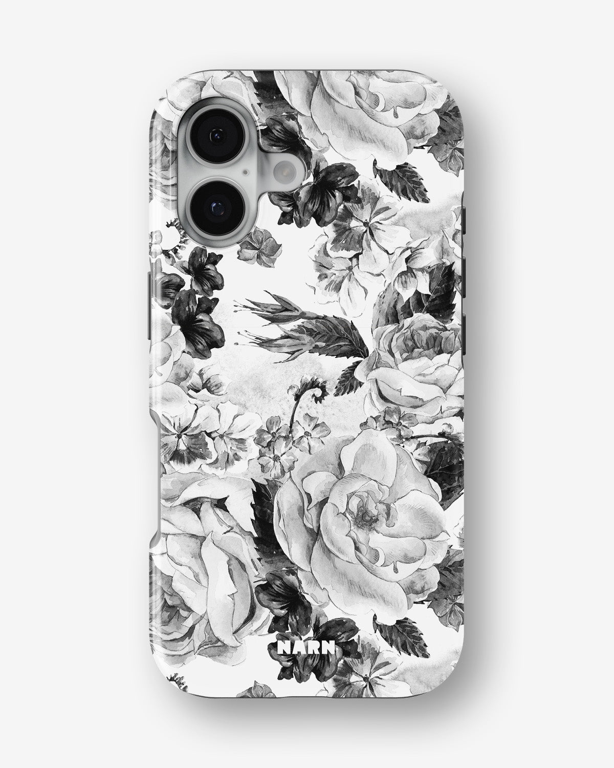 iPhone 16 Plus Tough Case – Black & White Bloom - View 1