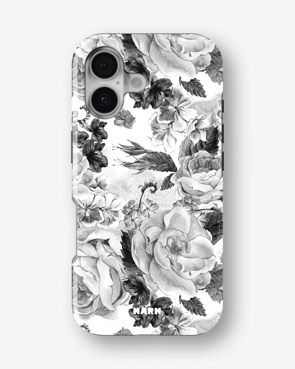 iPhone 16 Plus Tough Case – Black & White Bloom - View 1