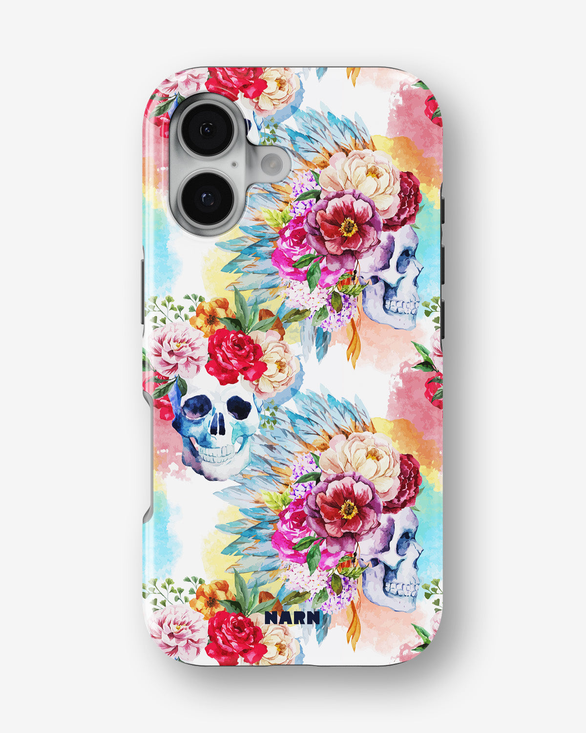 iPhone 16 Plus Tough Case – Flowered Skulls - View 1
