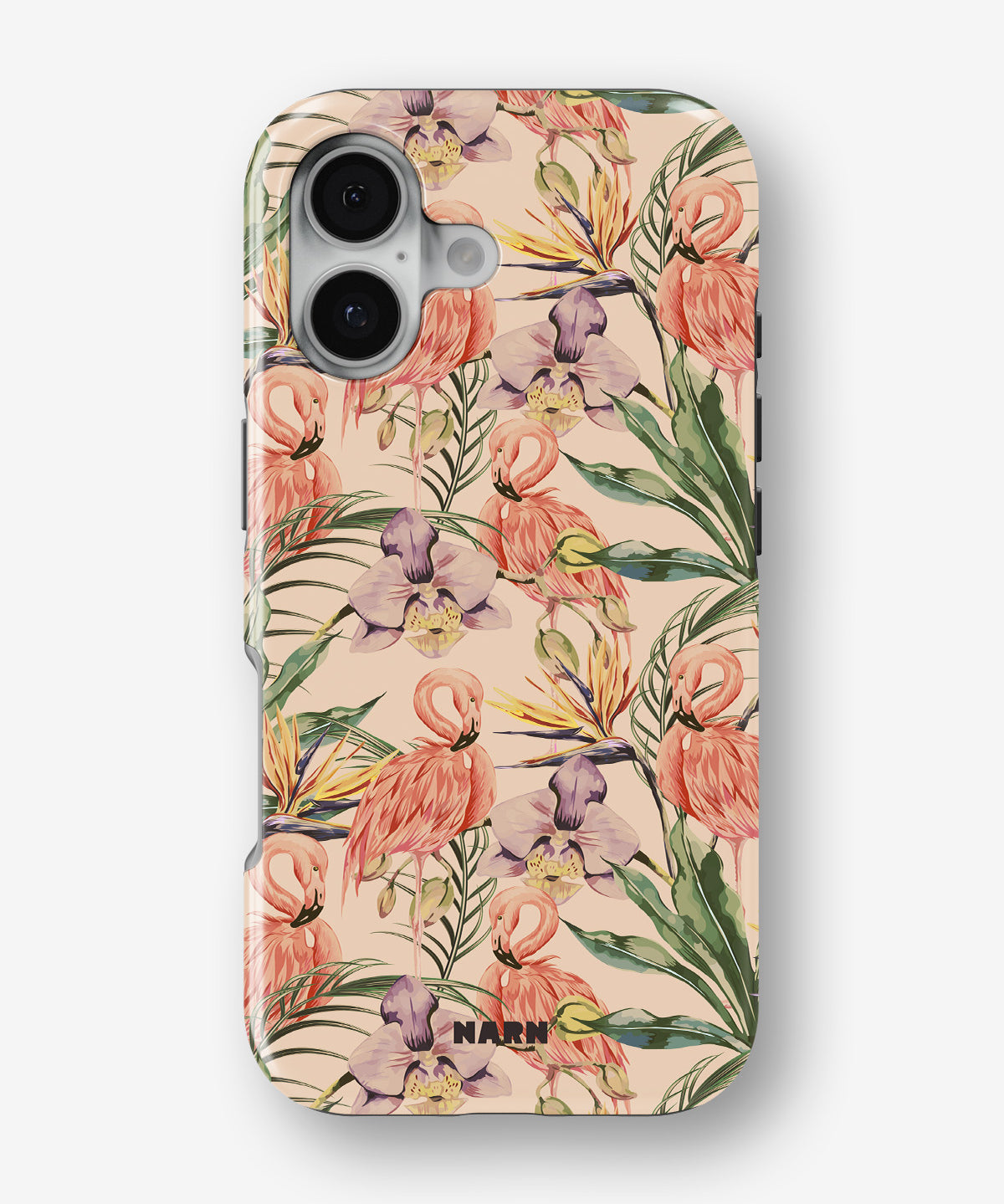 iPhone 16 Plus Tough Case – Flamingos & Flowers - View 1