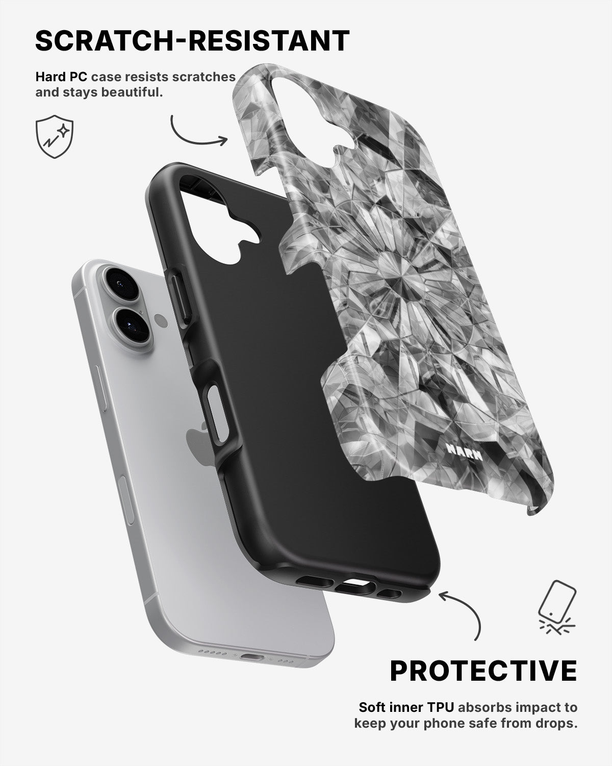 iPhone 16 Plus Tough Case – Grey Crystals - View 2