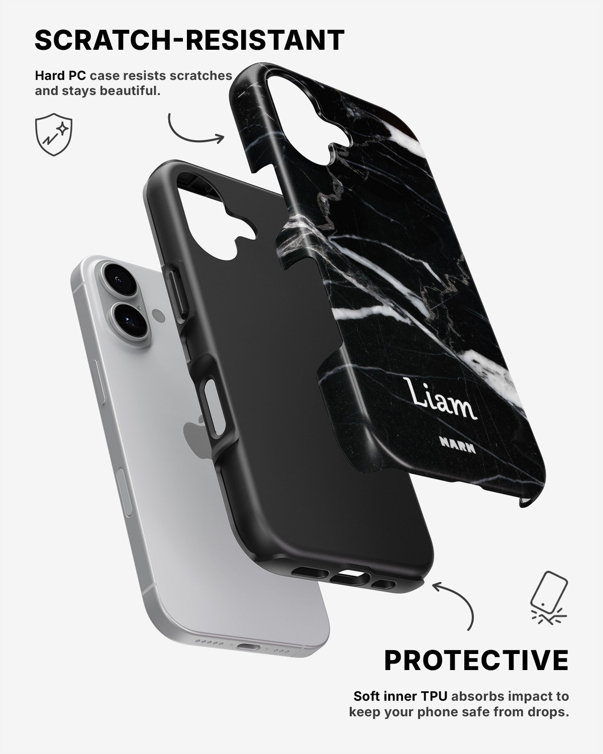 iPhone 16 Plus Tough Case – Custom - Black Marble - View 2