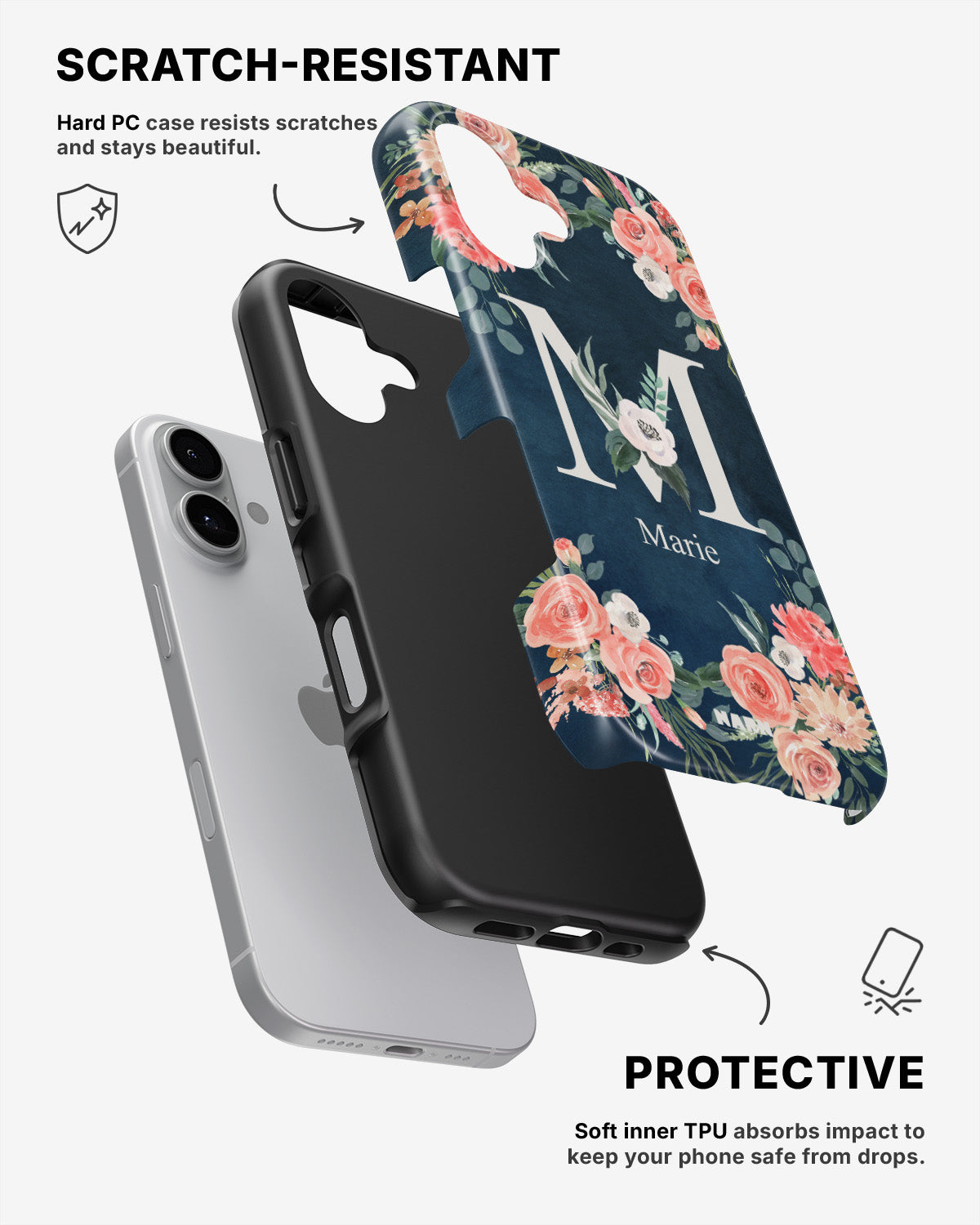 iPhone 16 Plus Tough Case – Custom - Floral - View 2