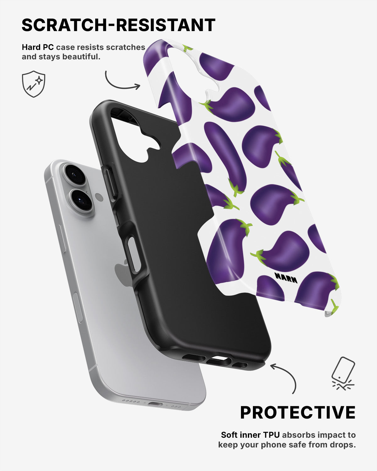 iPhone 16 Plus Tough Case – Eggplant Pattern - View 2