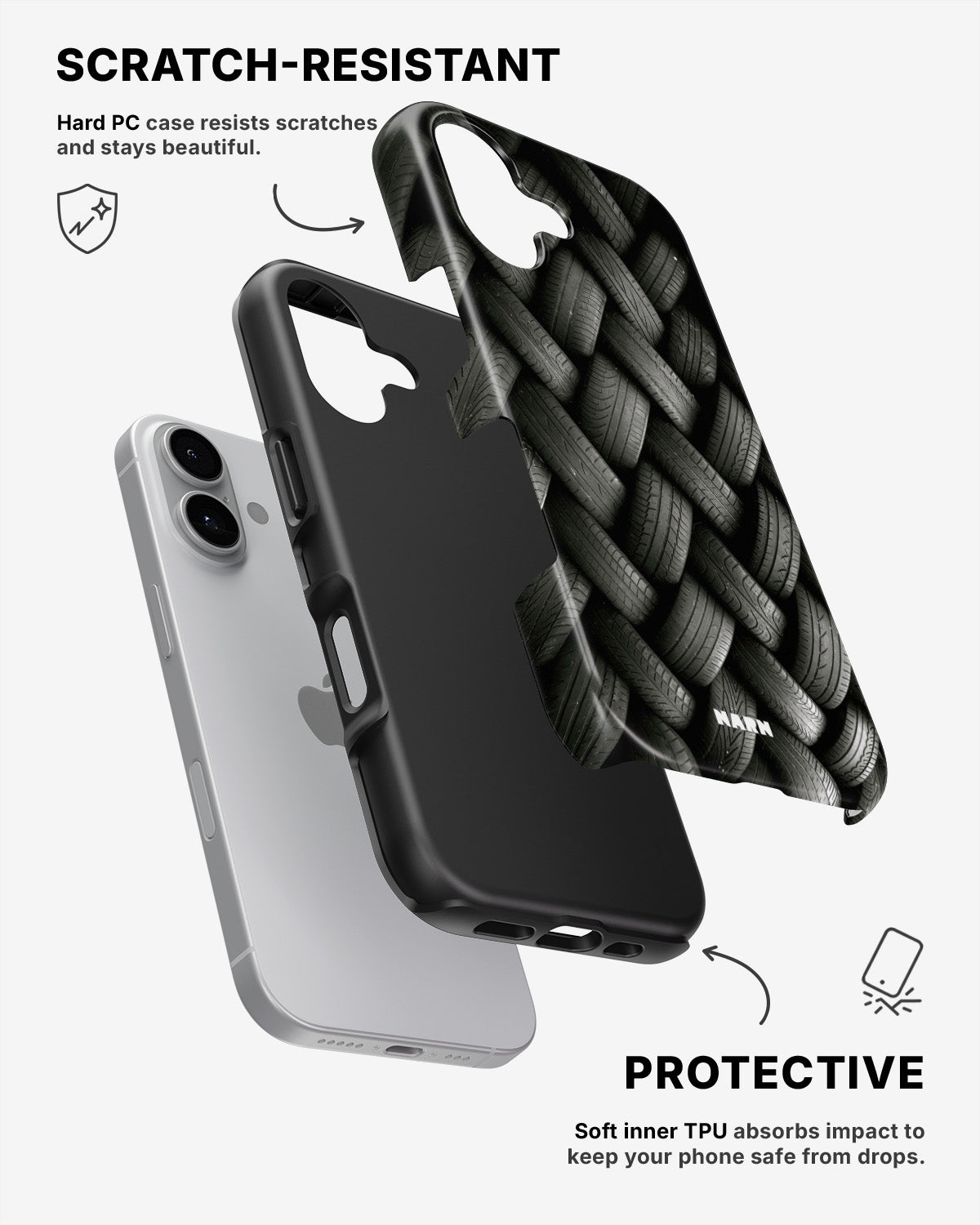 iPhone 16 Plus Tough Case – Tires Wall - View 2