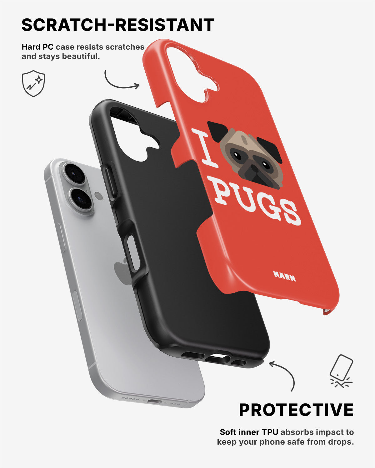 iPhone 16 Plus Tough Case – I Love Pugs - View 2