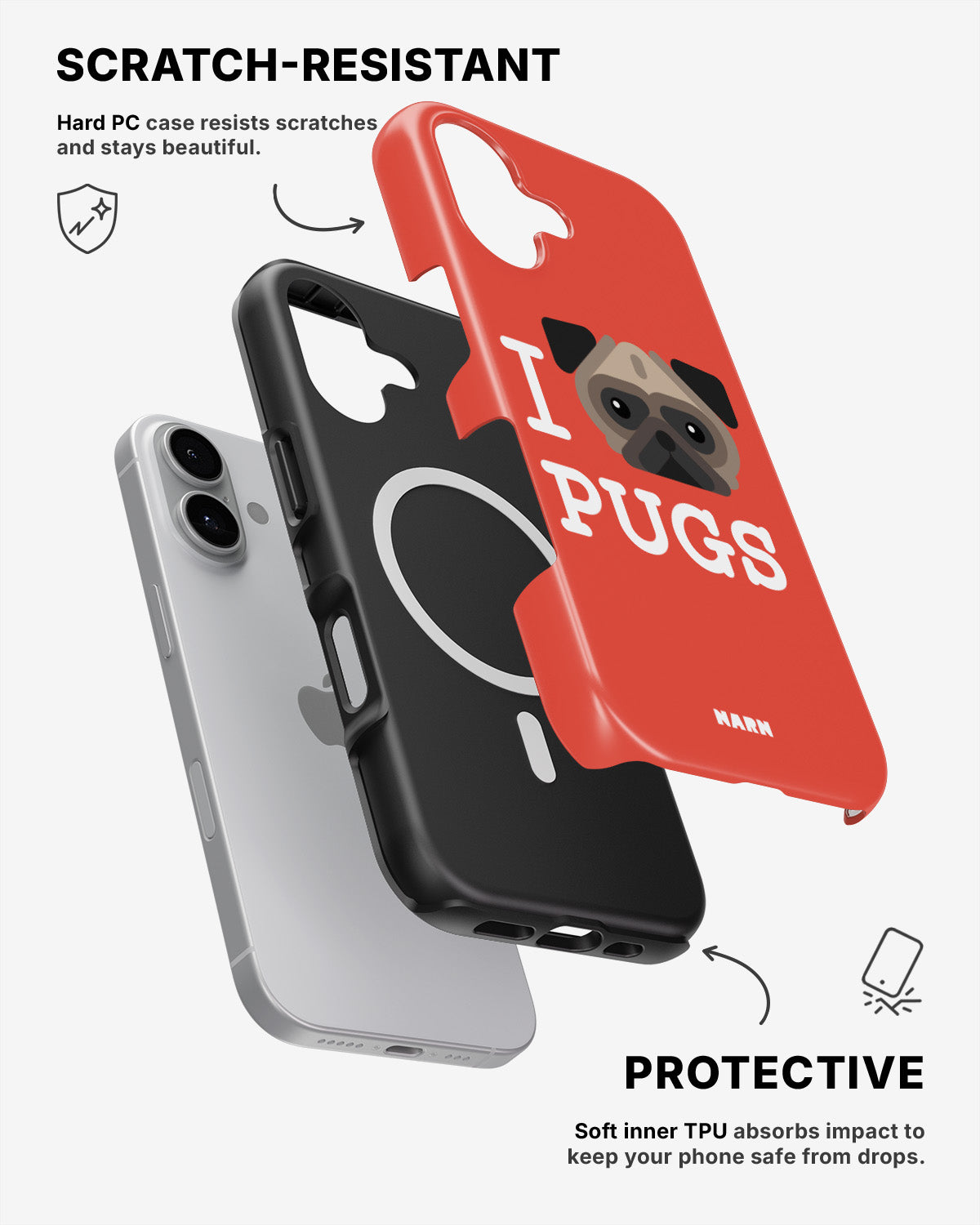 iPhone 16 Plus Tough Case – I Love Pugs - View 2
