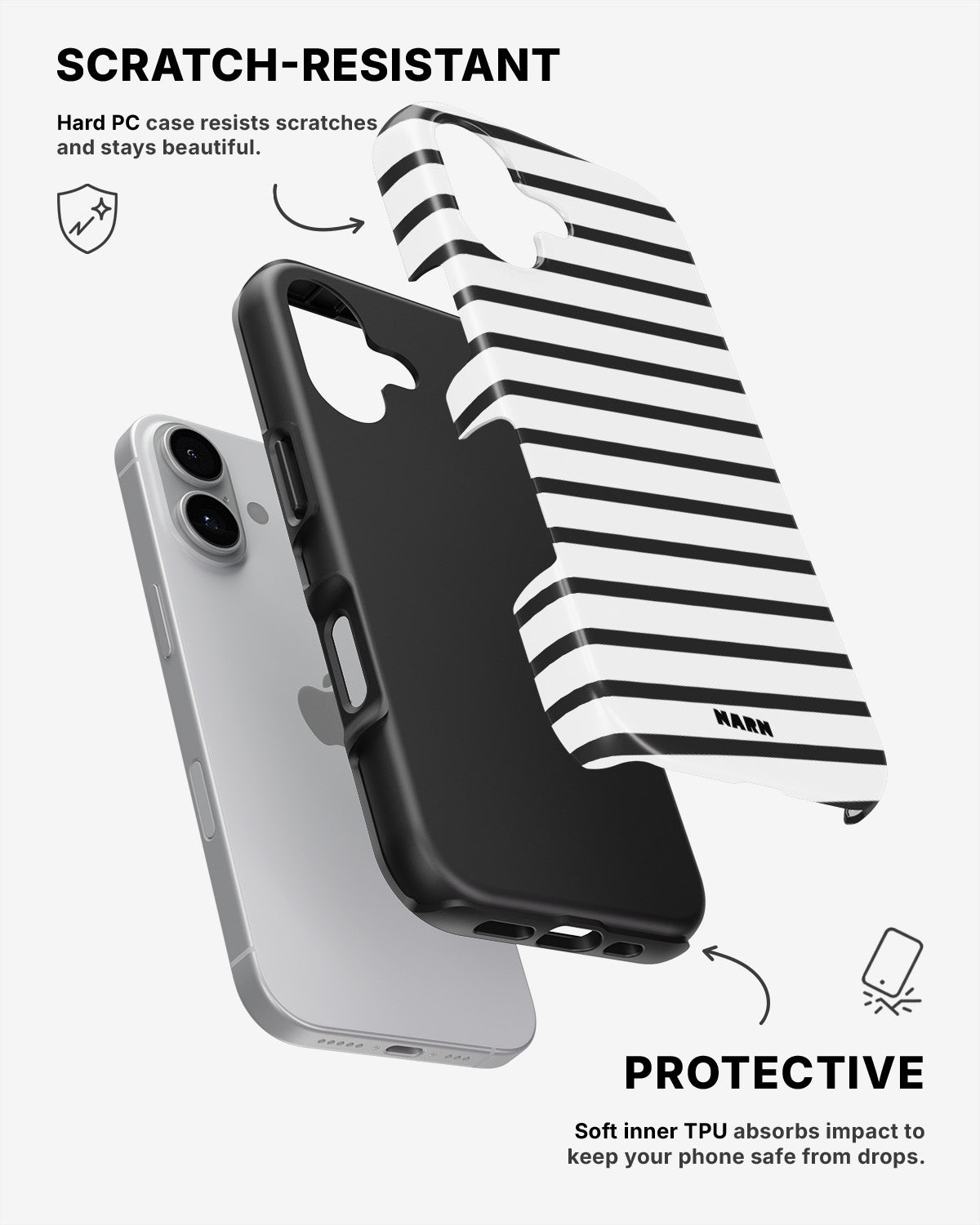 iPhone 16 Plus Tough Case – Black Stripes - View 2