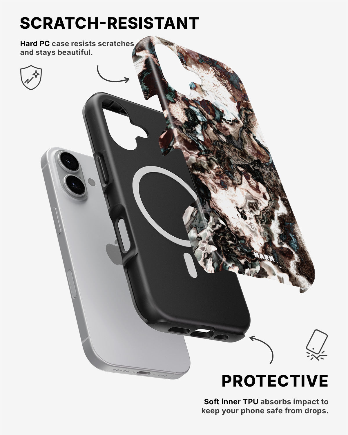iPhone 16 Plus Tough Case – Marble Brown - View 2
