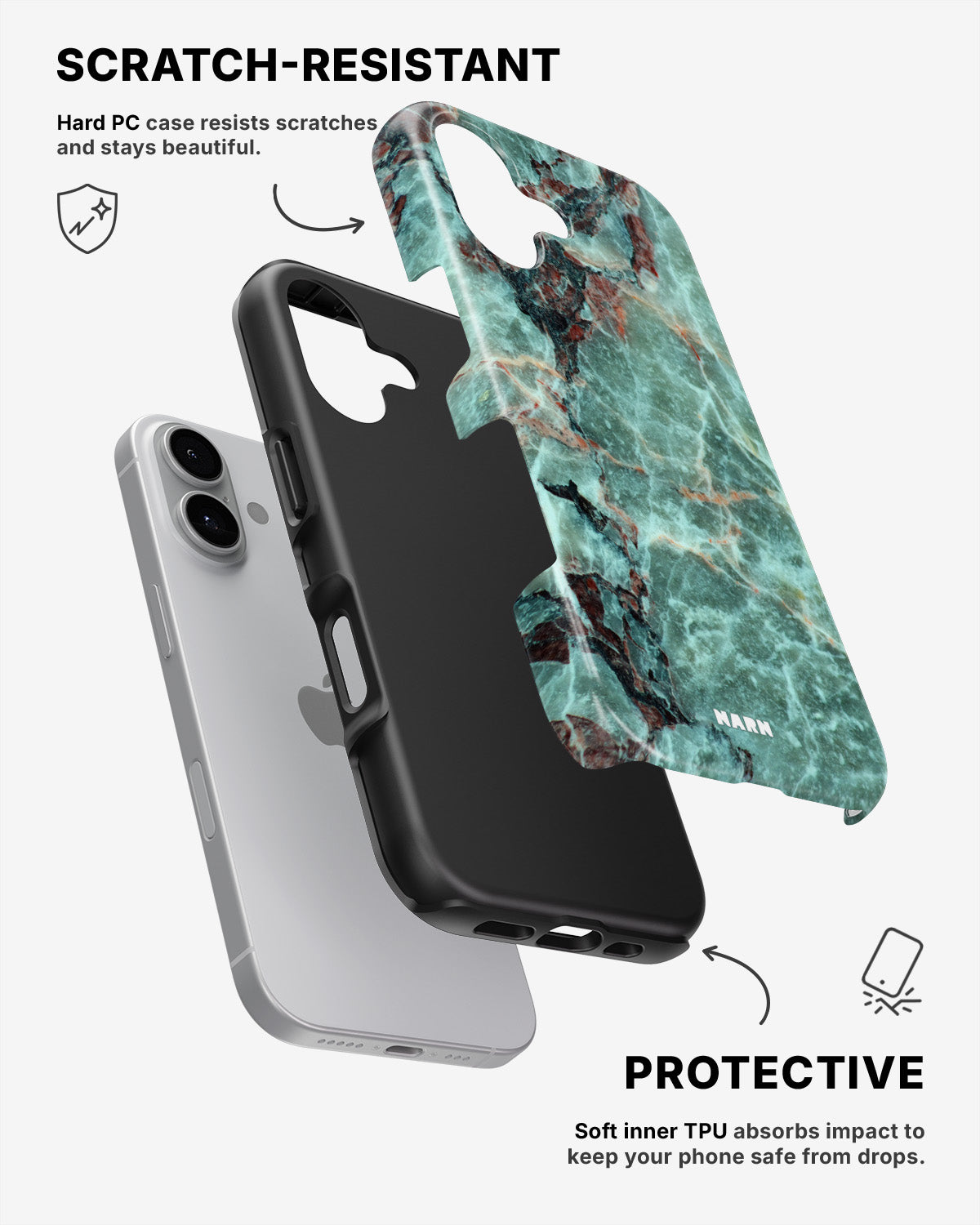iPhone 16 Plus Tough Case – Green Marble - View 2