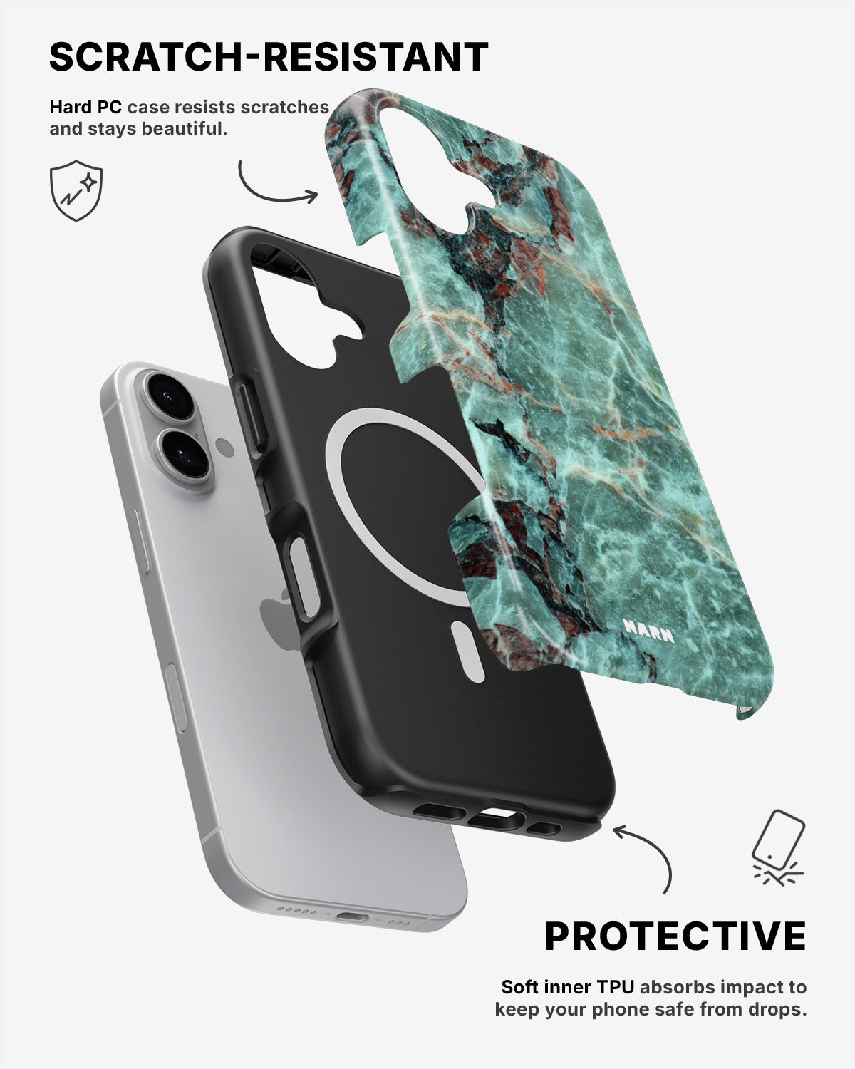 iPhone 16 Plus Tough Case – Green Marble - View 2