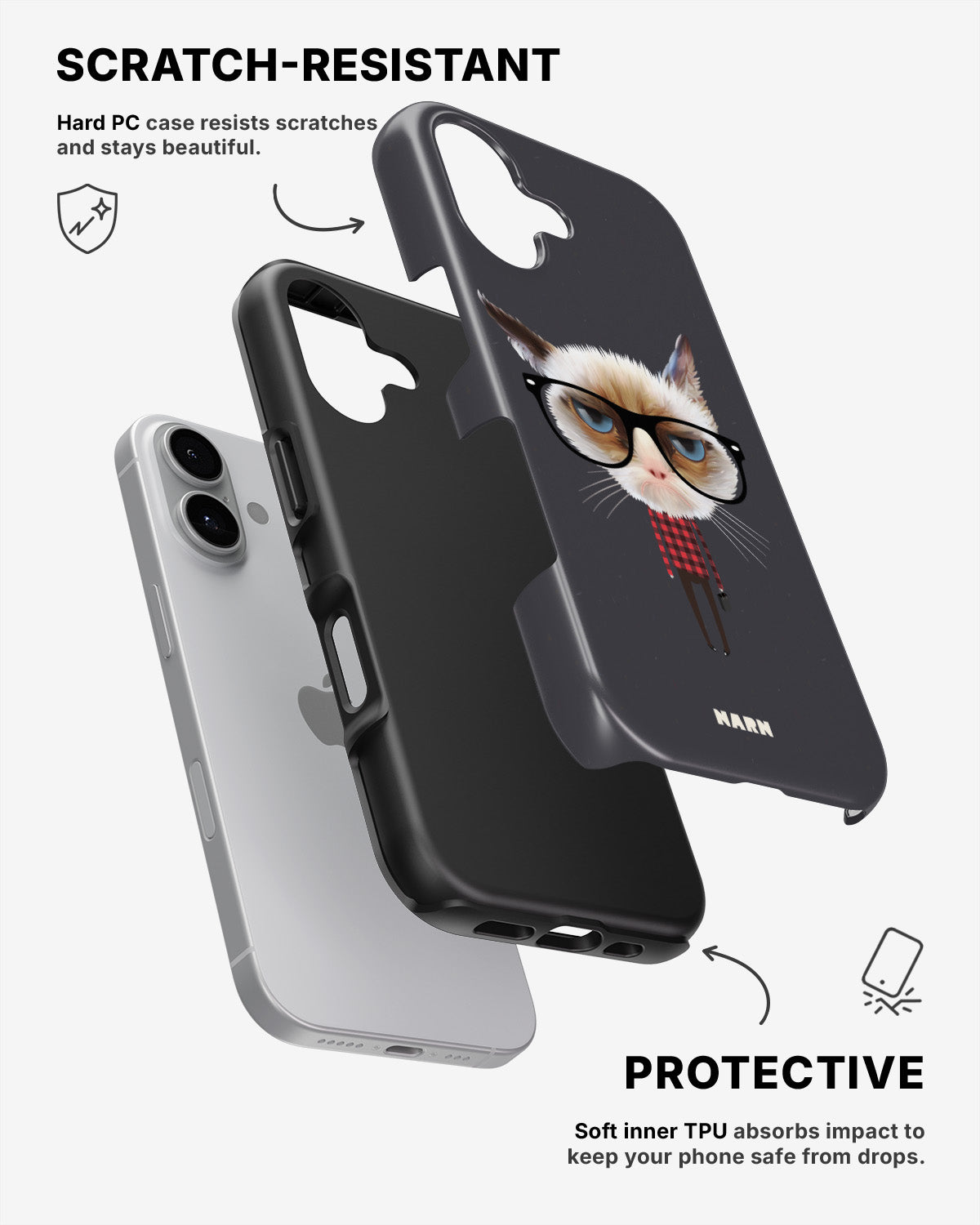 iPhone 16 Plus Tough Case – Hipster Cat - View 2