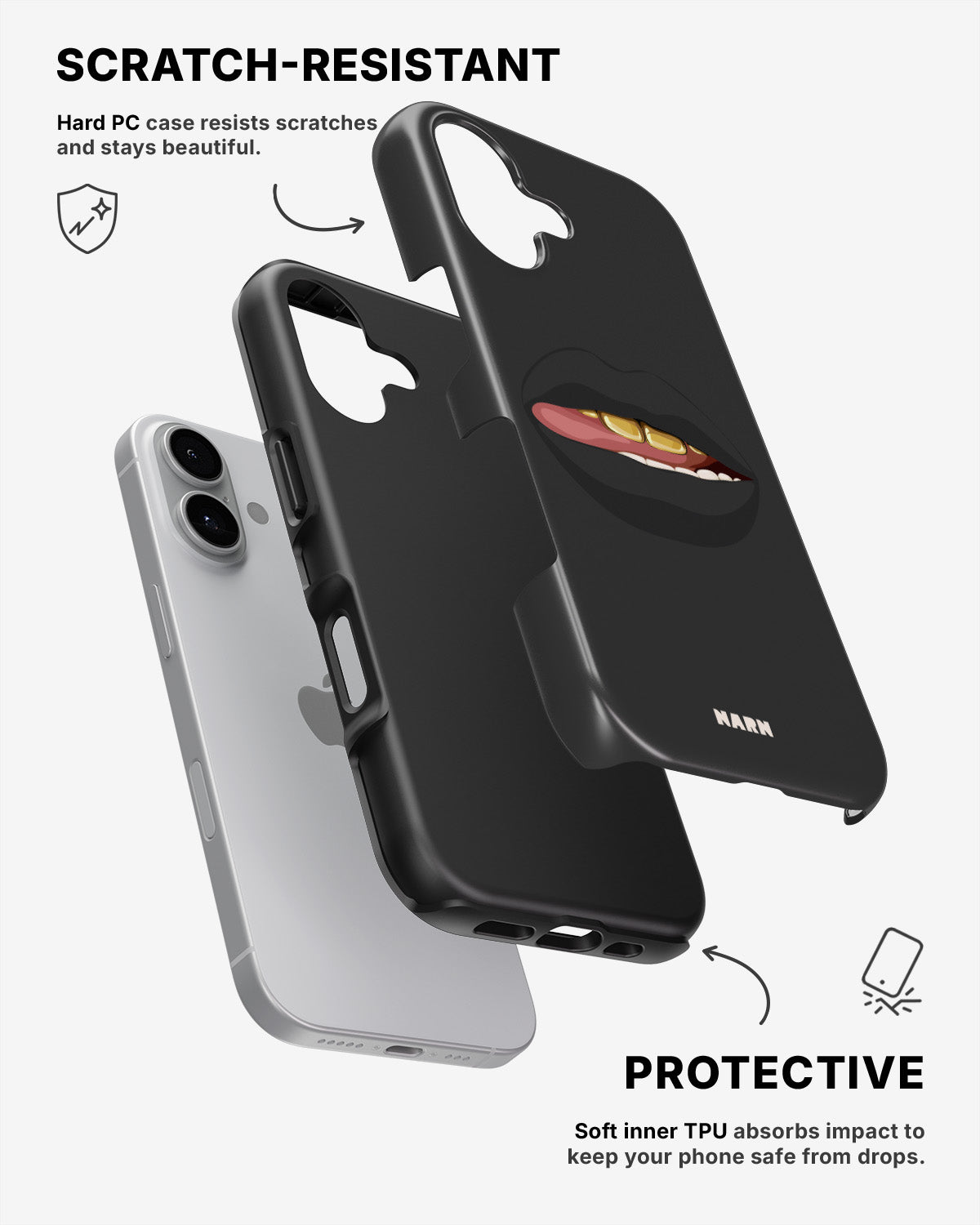 iPhone 16 Plus Tough Case – Golden Lips - View 2