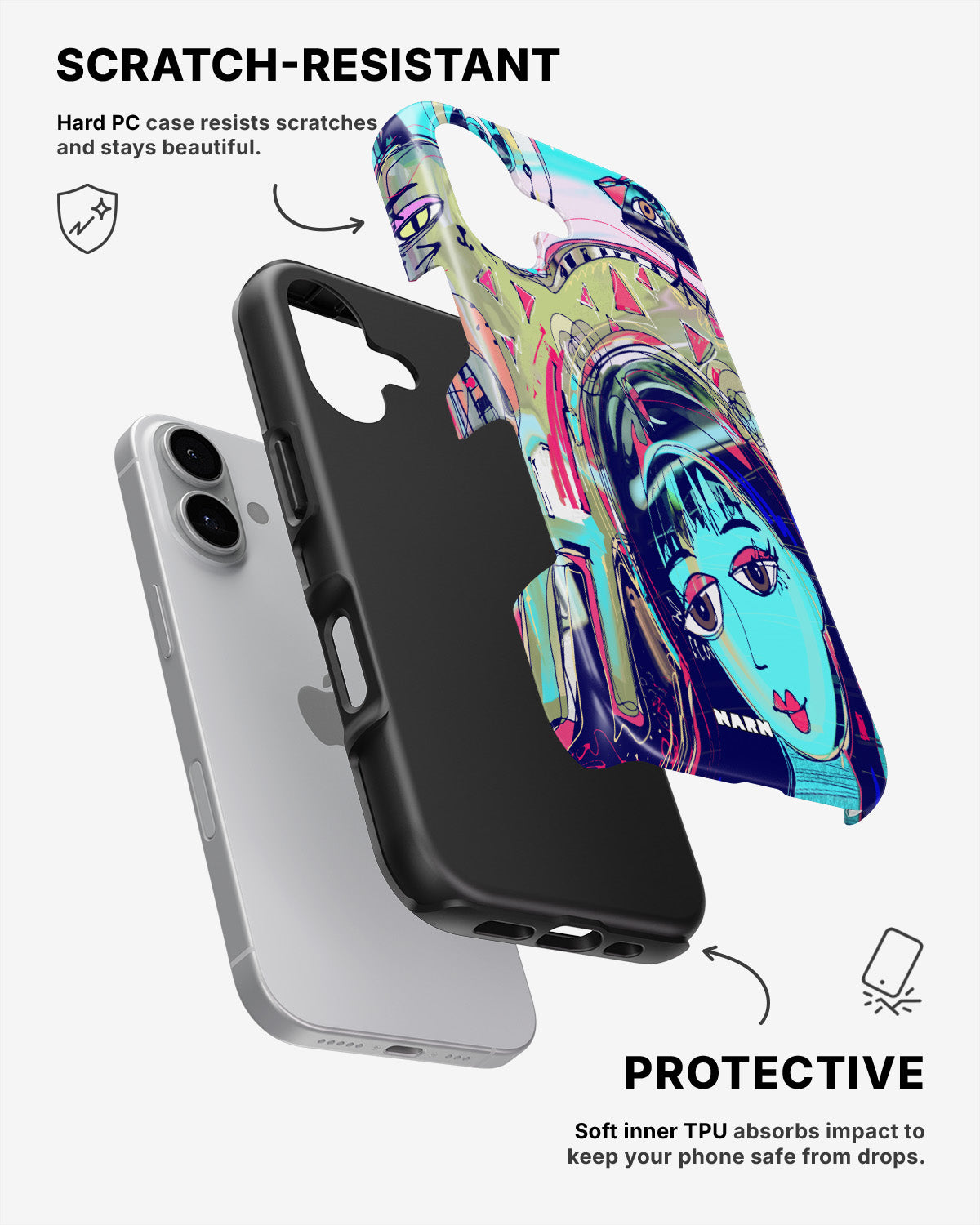 iPhone 16 Plus Tough Case – Abstract Cat - View 2