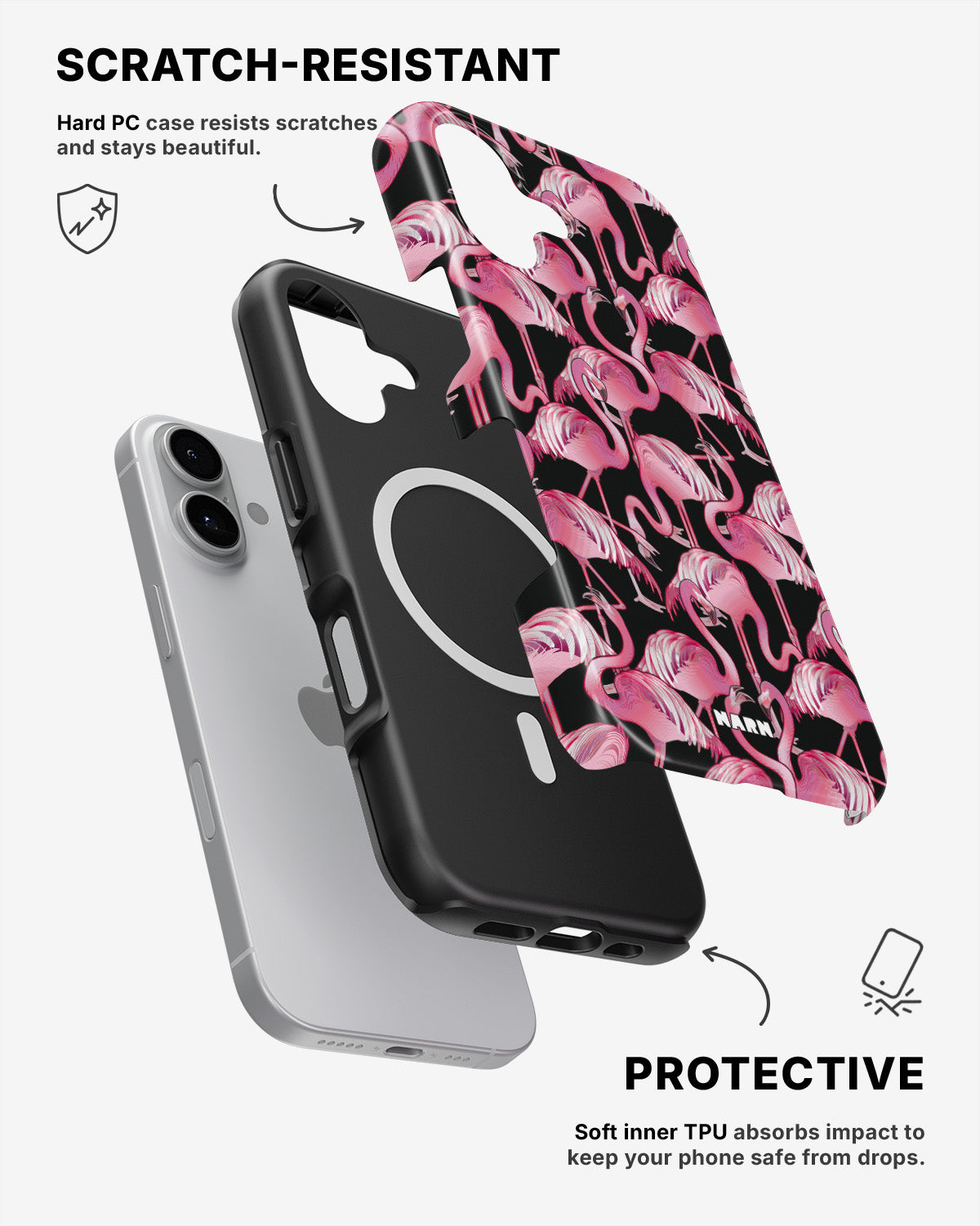 iPhone 16 Plus Tough Case – Flamingos - View 2