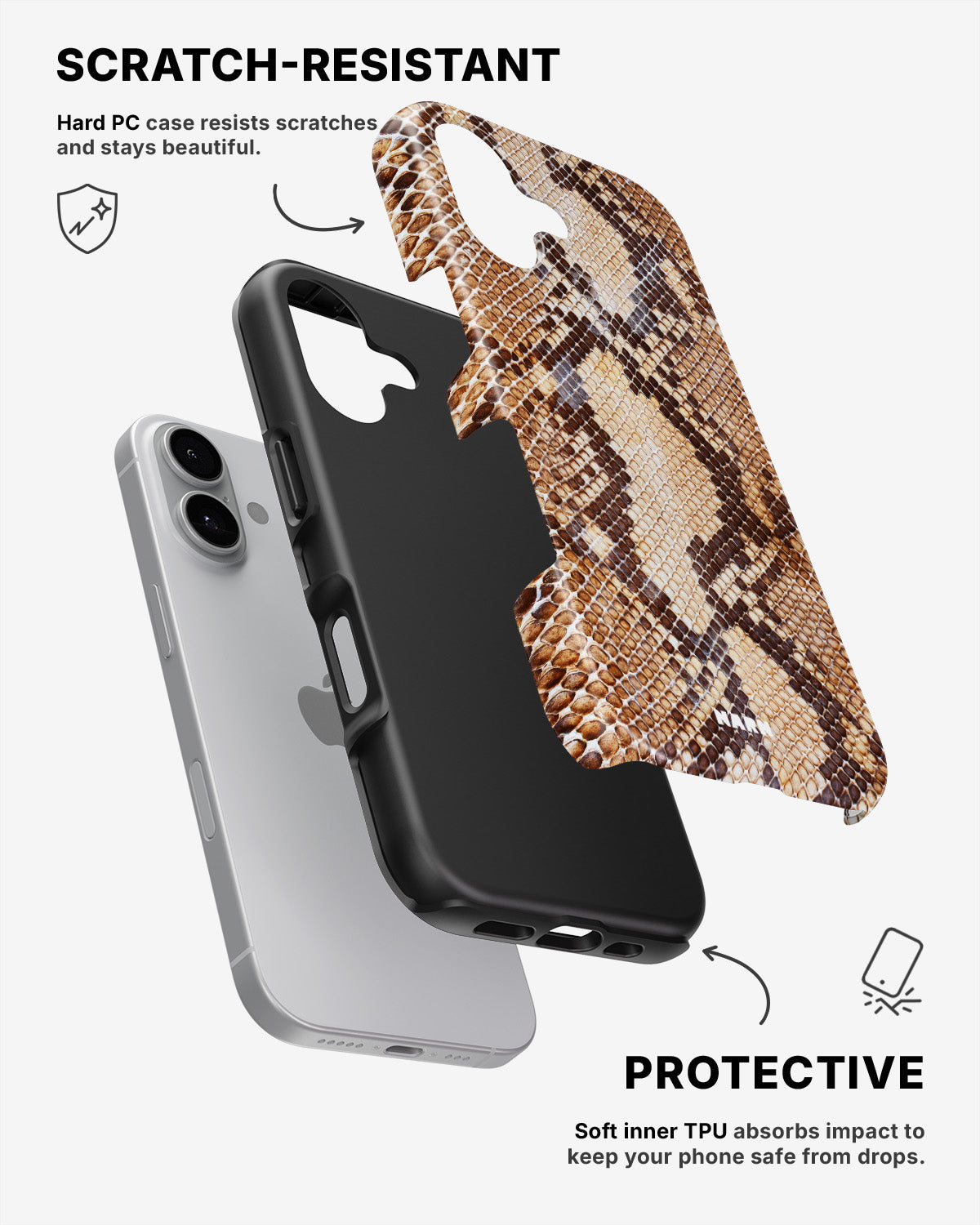 iPhone 16 Plus Tough Case – Brown Snakeskin - View 2