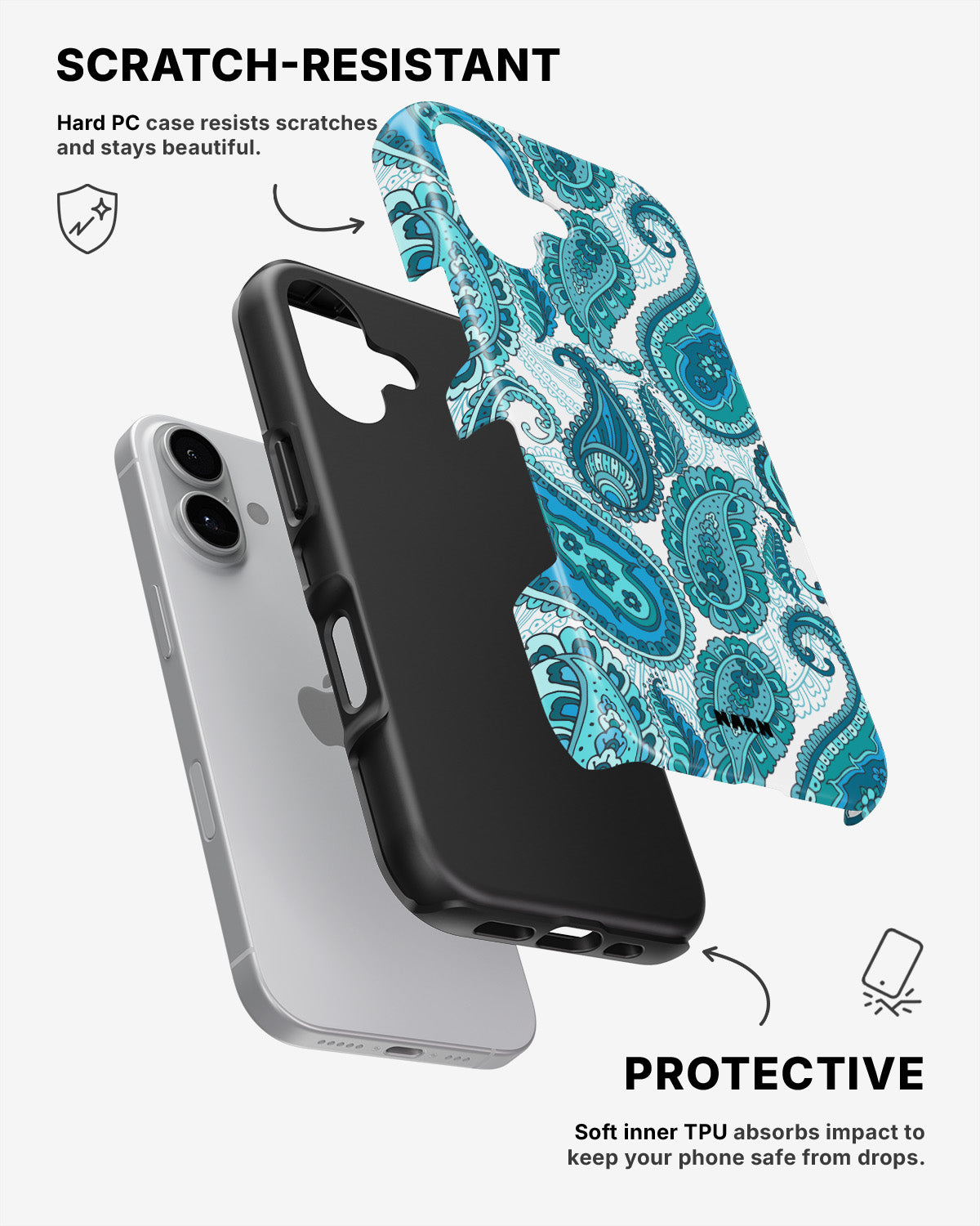 iPhone 16 Plus Tough Case – Turquoise Paisley - View 2