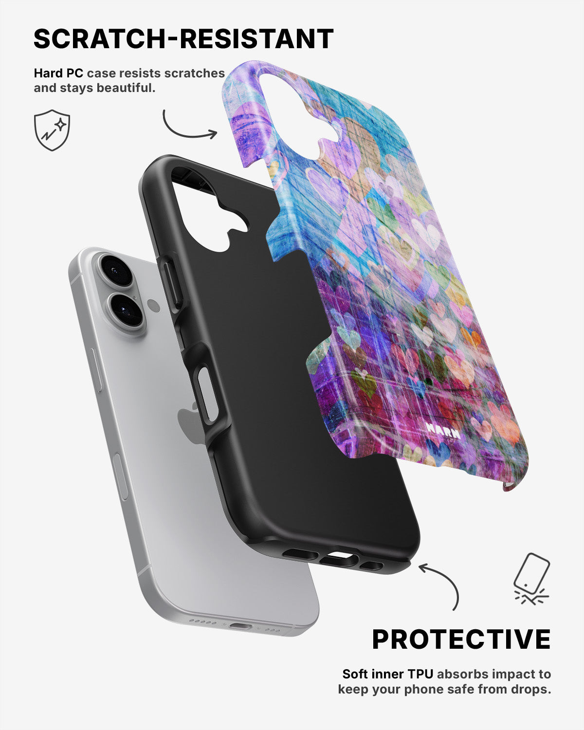 iPhone 16 Plus Tough Case – Purple Hearts - View 2