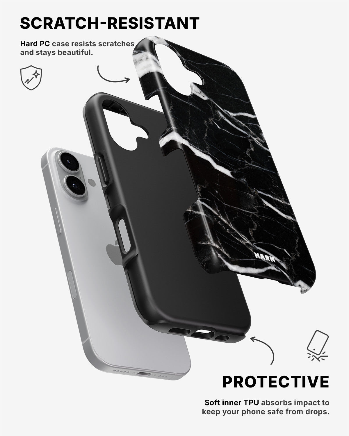 iPhone 16 Plus Tough Case – Black Marble - View 2