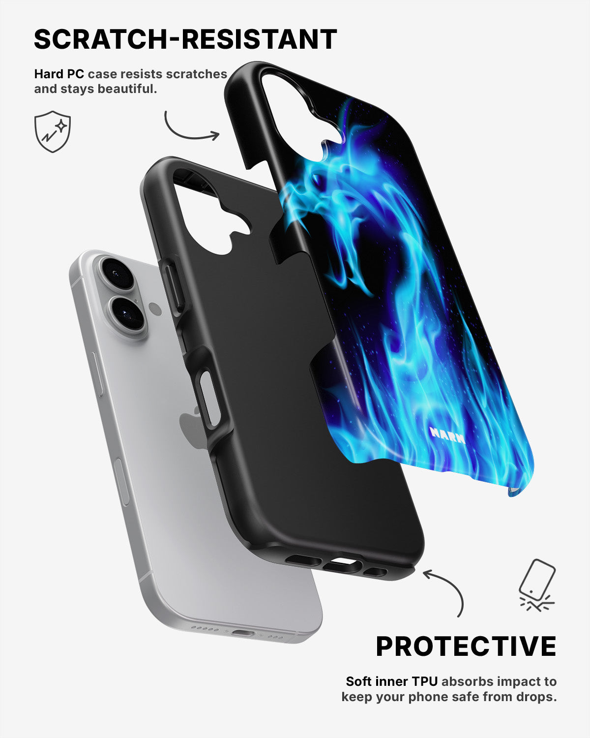 iPhone 16 Plus Tough Case – Blue Flames Dragon - View 2