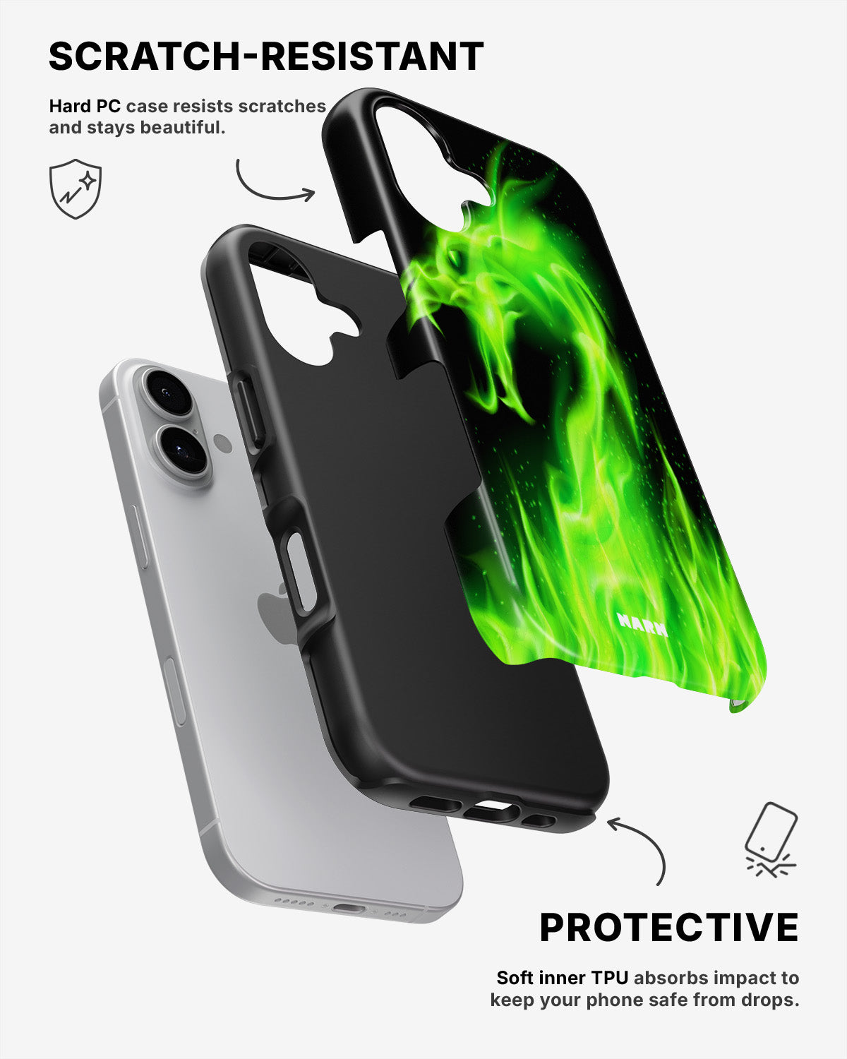 iPhone 16 Plus Tough Case – Green Flames Dragon - View 2