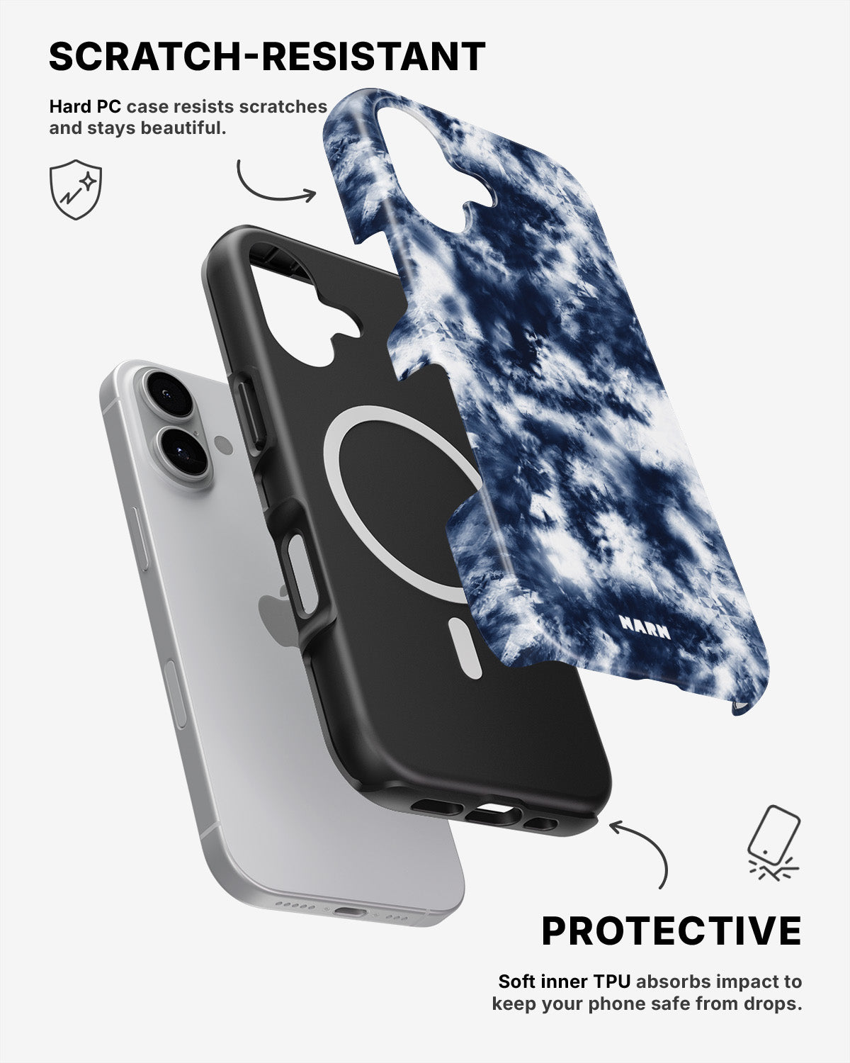 iPhone 16 Plus Tough Case – Tie Dye Blue - View 2