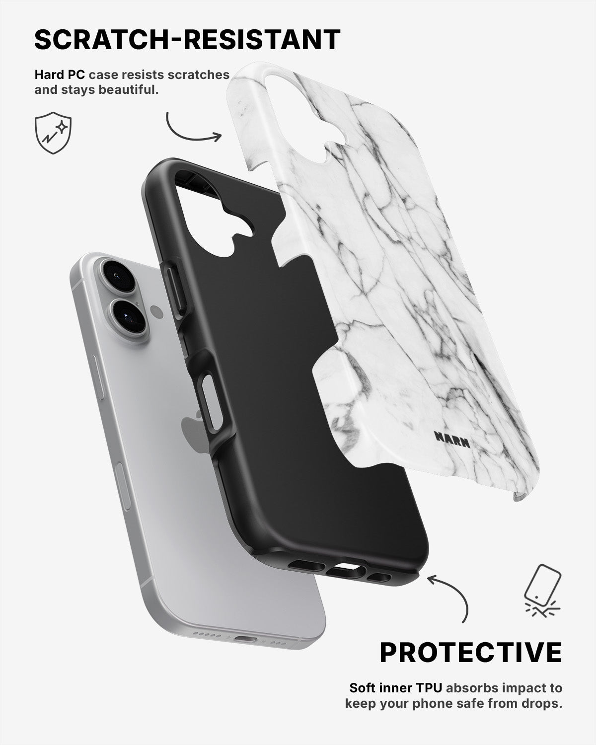 iPhone 16 Plus Tough Case – Milky Marble - View 2