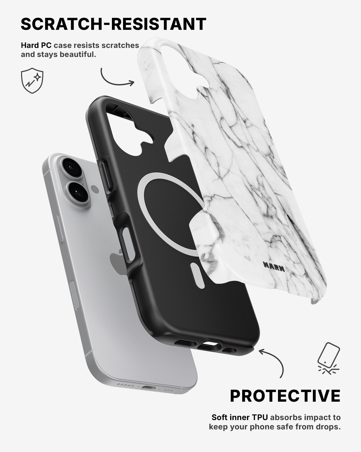 iPhone 16 Plus Tough Case – Milky Marble - View 2