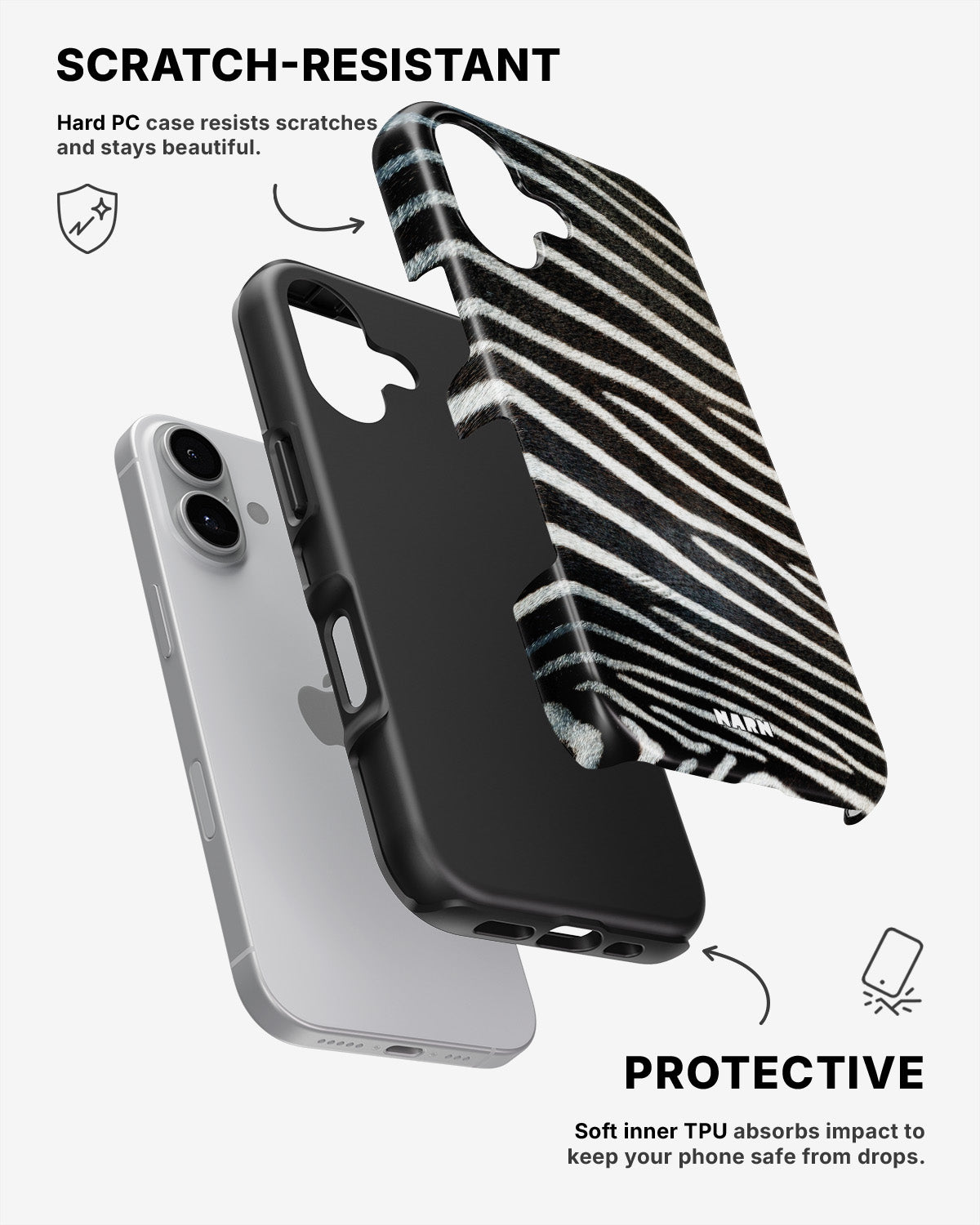 iPhone 16 Plus Tough Case – Zebra Stripe - View 2