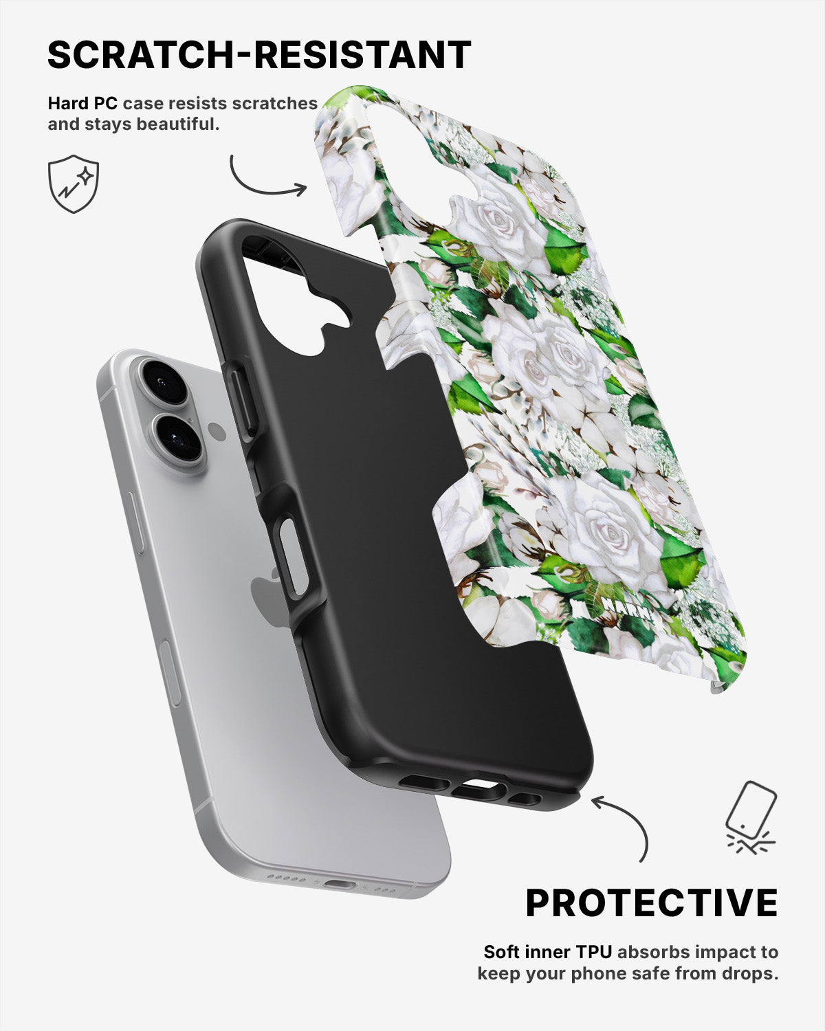 iPhone 16 Plus Tough Case – White Bloom - View 2