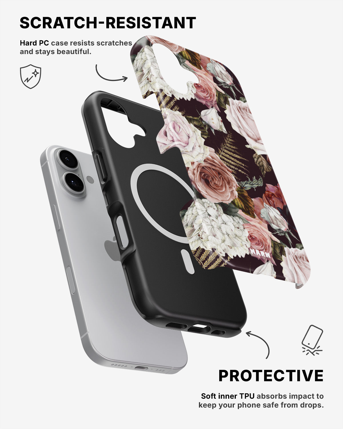 iPhone 16 Plus Tough Case – Midnight Roses - View 2