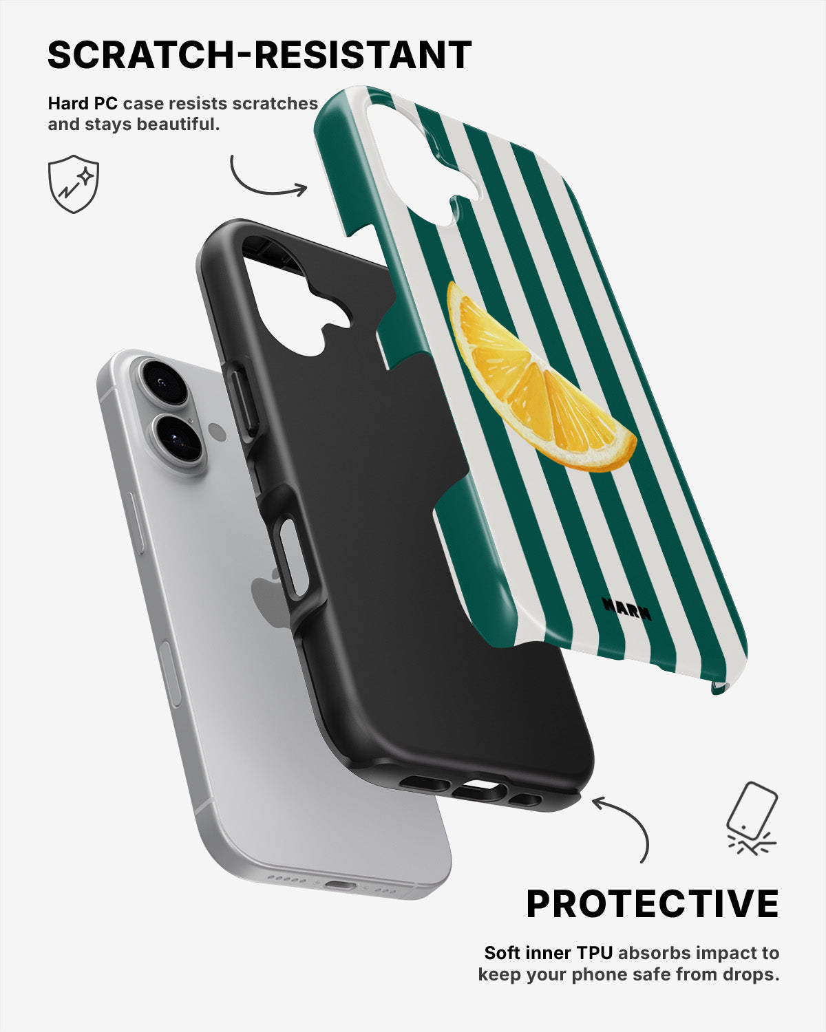 iPhone 16 Plus Tough Case – Lemon Stripes - View 2