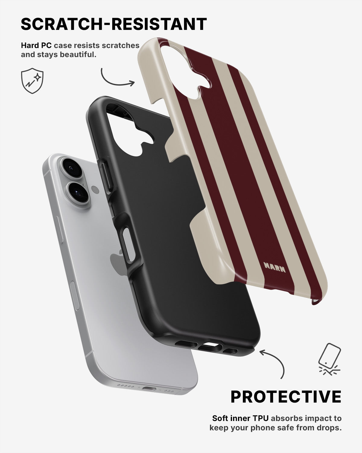 iPhone 16 Plus Tough Case – Bordeaux Stripe - View 2