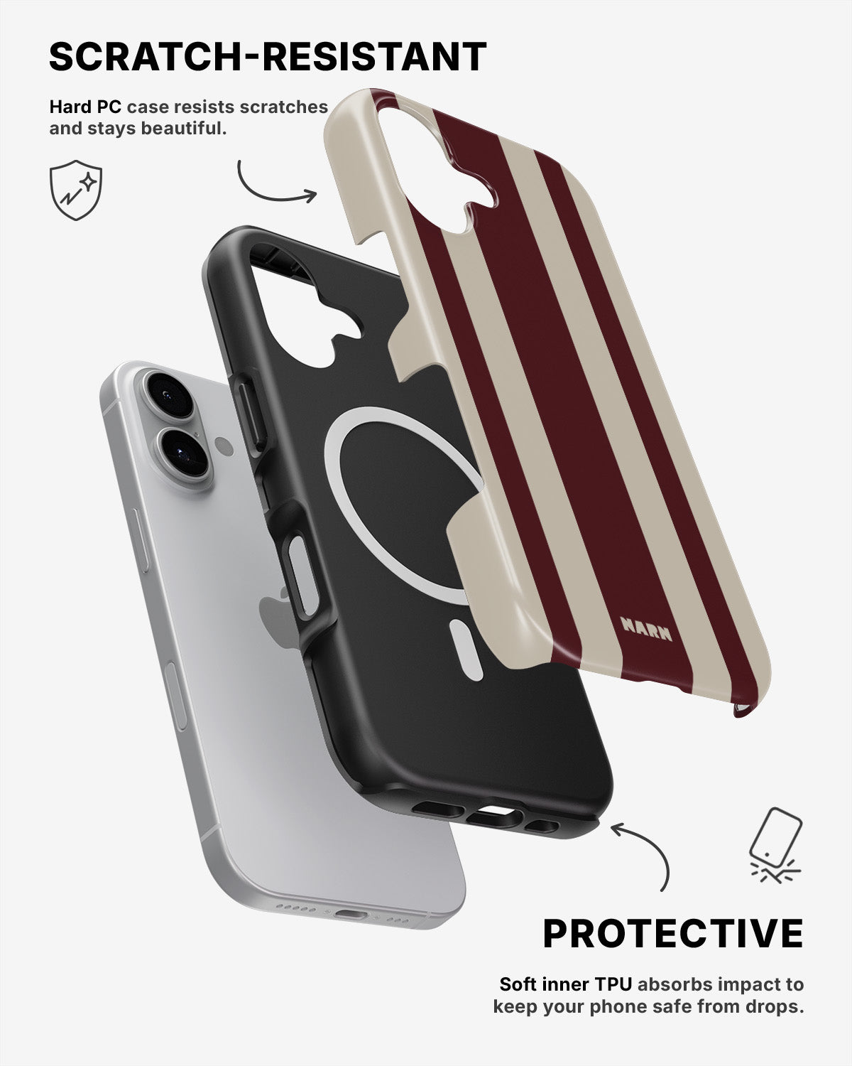 iPhone 16 Plus Tough Case – Bordeaux Stripe - View 2