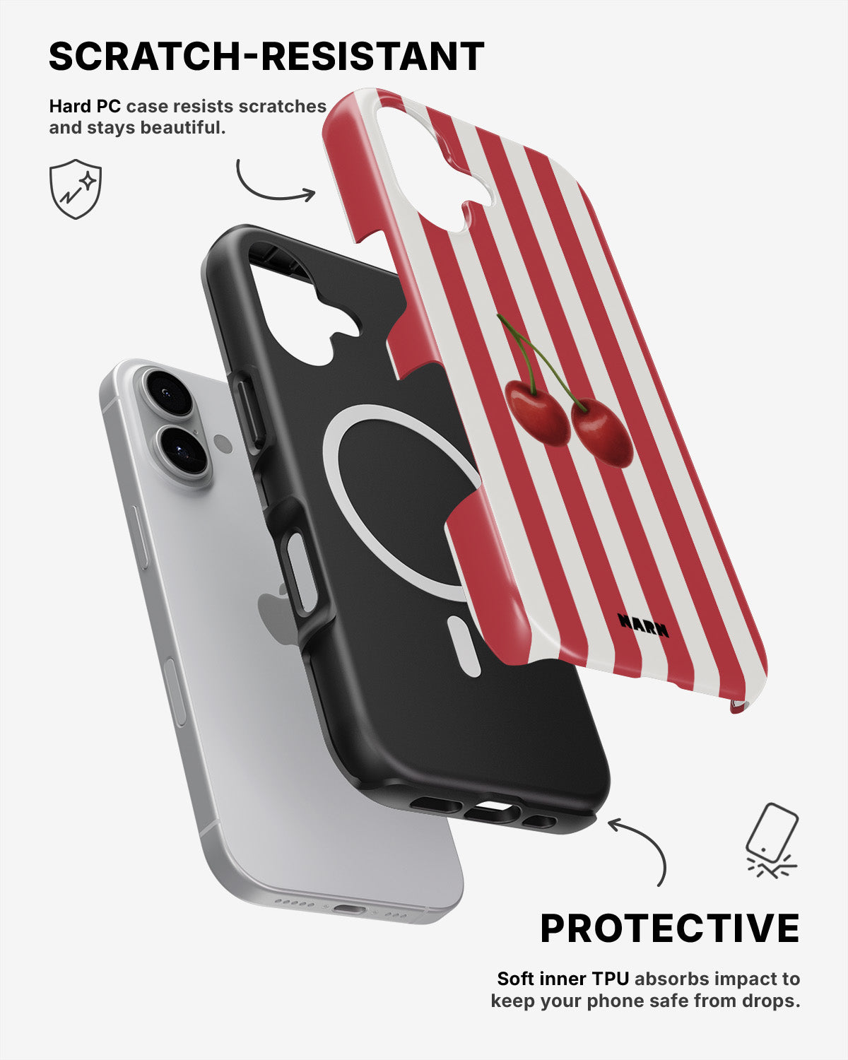 iPhone 16 Plus Tough Case – Cherry Stripes - View 2
