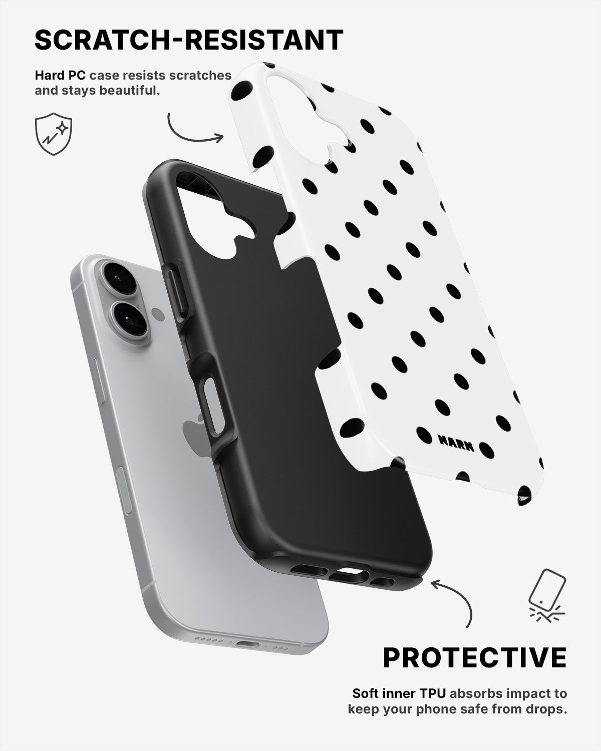 iPhone 16 Plus Tough Case – Mono Dots - View 2