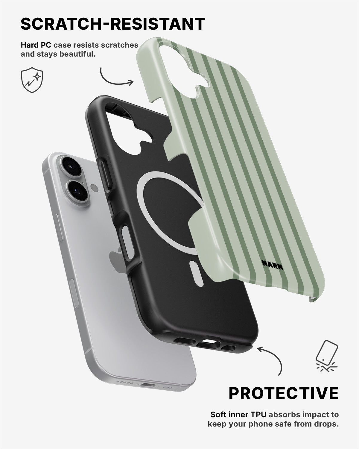 iPhone 16 Plus Tough Case – Sage Stripes - View 2
