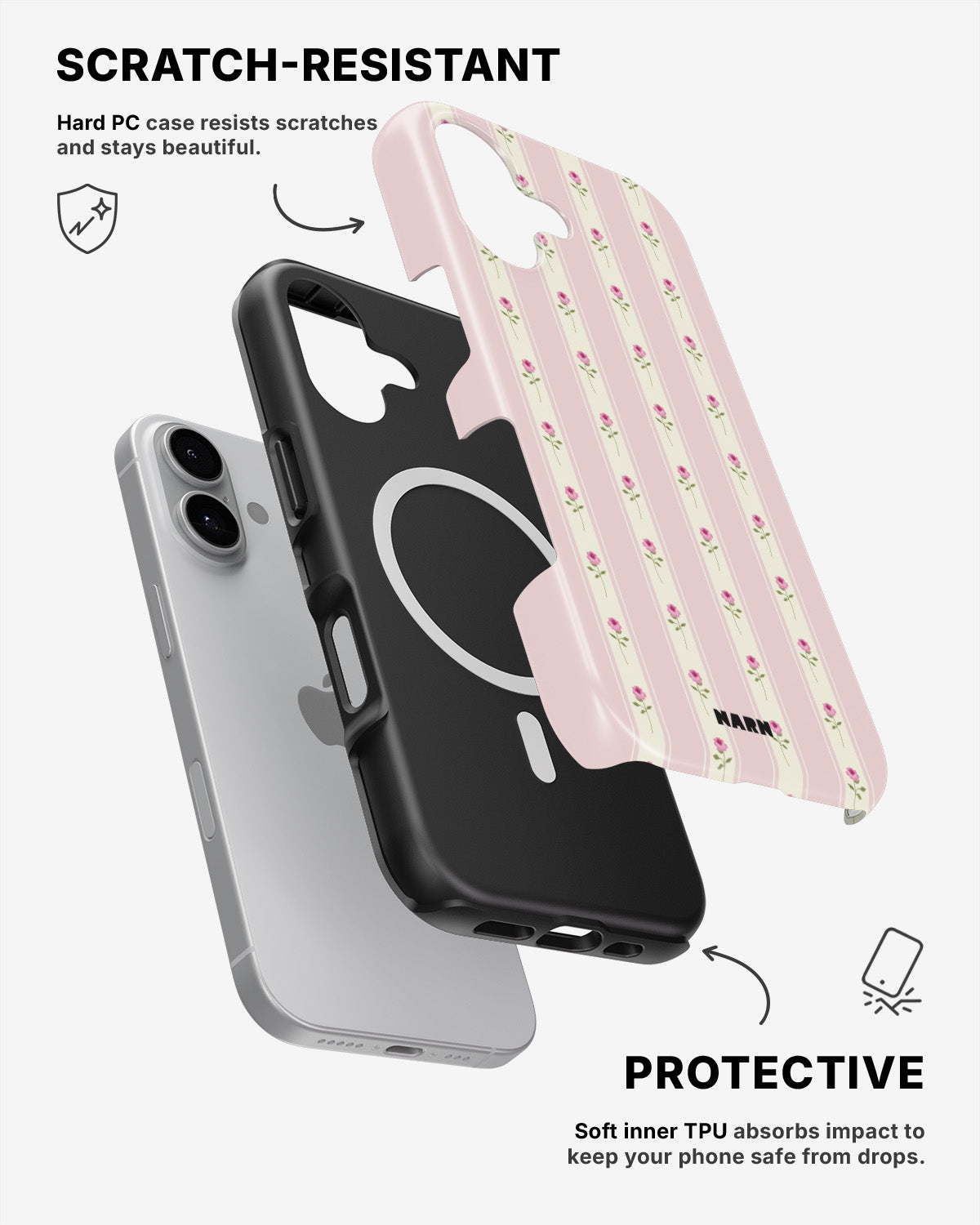 iPhone 16 Plus Tough Case – Rose Lines - View 2