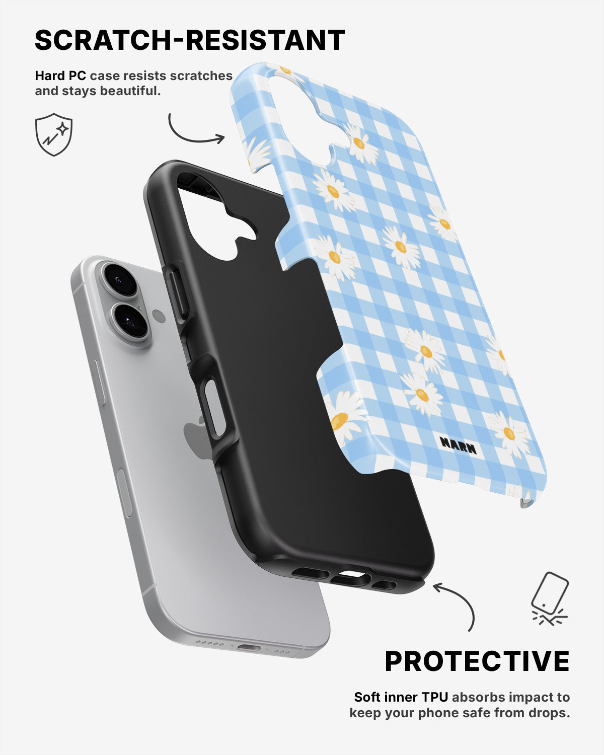 iPhone 16 Plus Tough Case – Blue Daisies - View 2