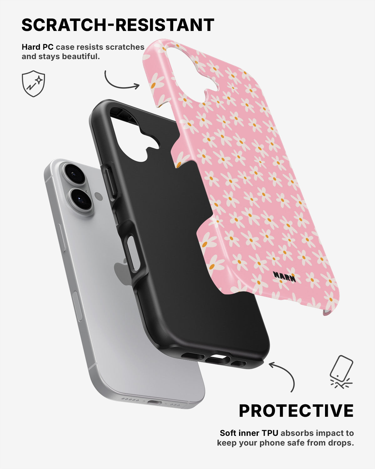 iPhone 16 Plus Tough Case – Pink Daisy - View 2