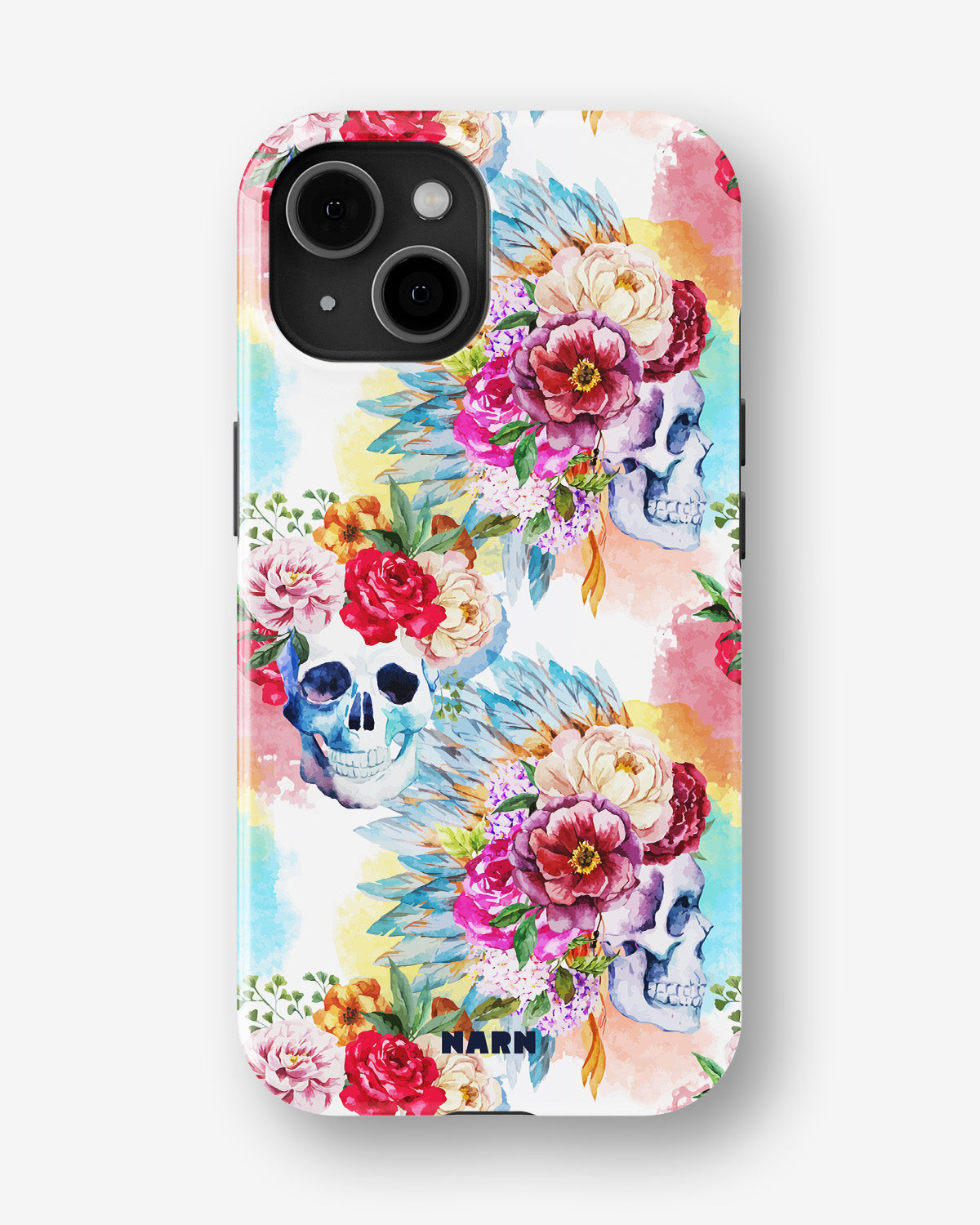 iPhone 15 Plus Tough Case – Flowered Skulls - View 1