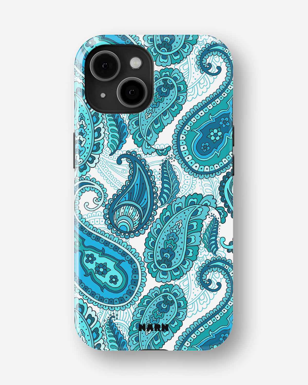 iPhone 15 Plus Tough Case – Turquoise Paisley - View 1