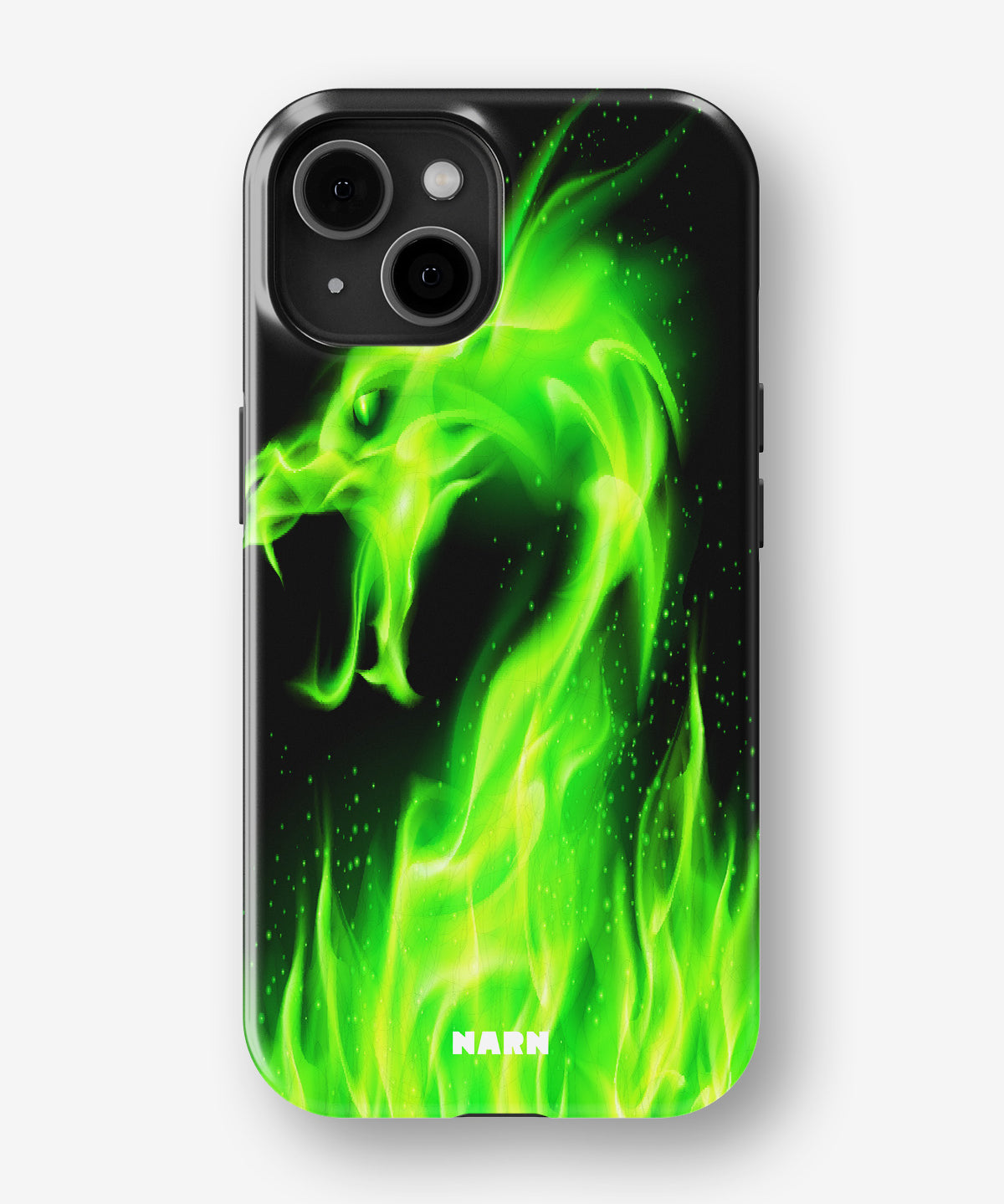 iPhone 15 Plus Tough Case – Green Flames Dragon - View 1