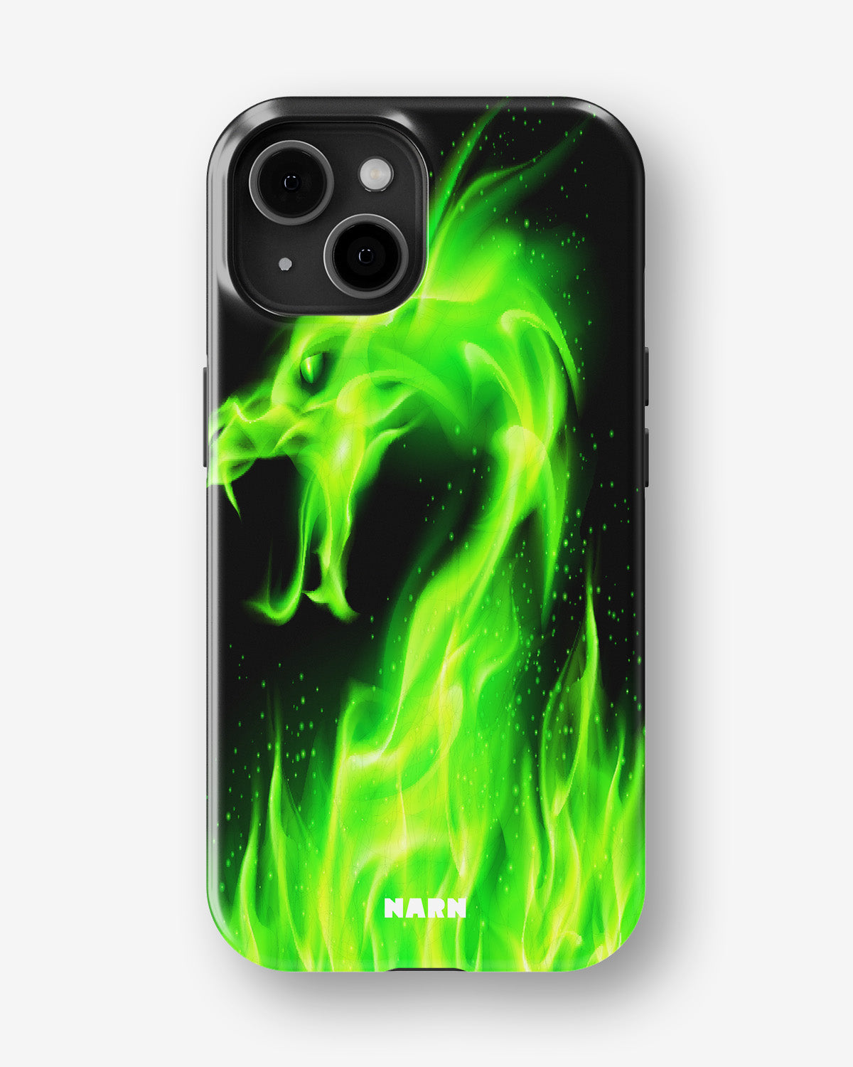 iPhone 15 Plus Tough Case – Green Flames Dragon - View 1