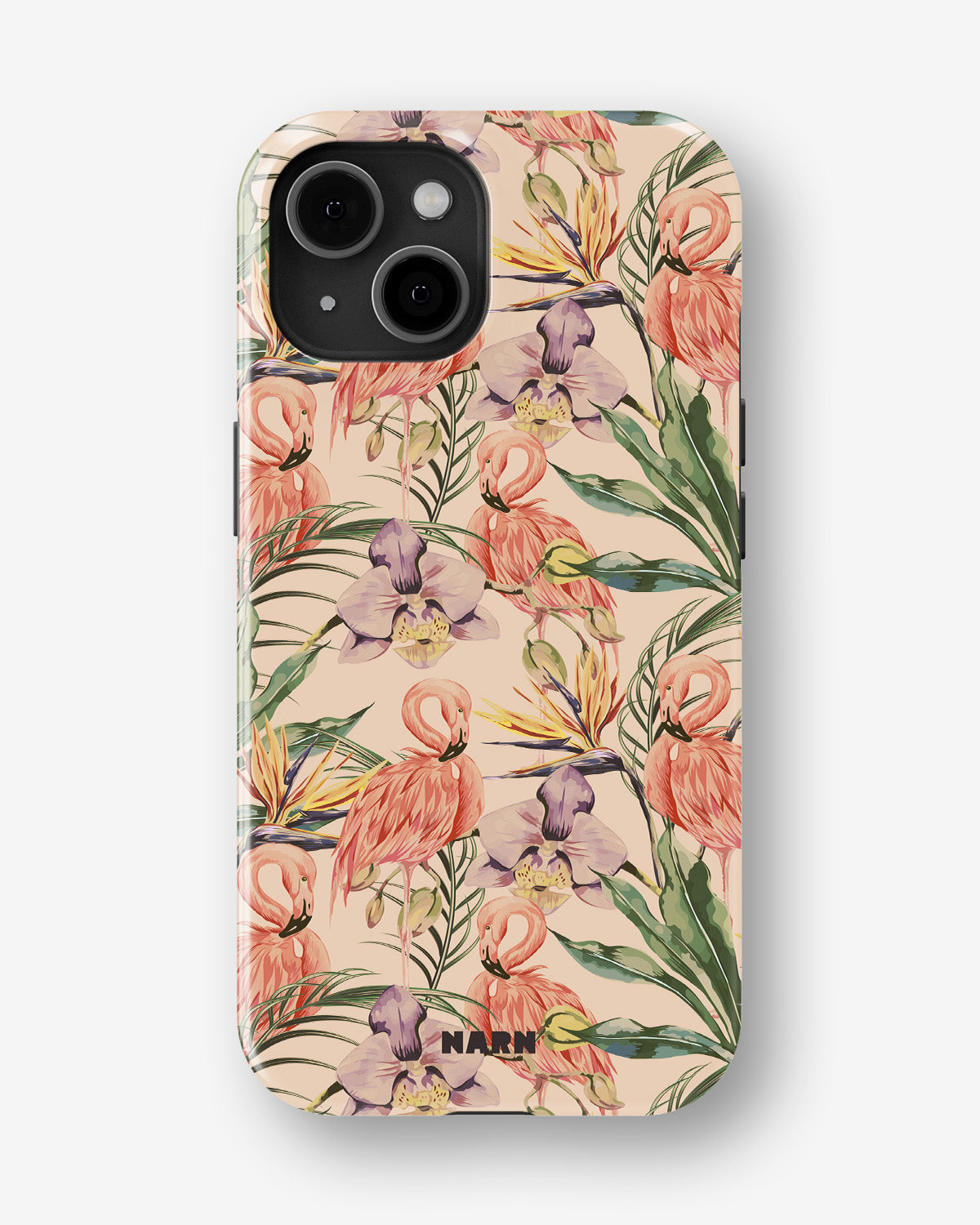 iPhone 15 Plus Tough Case – Flamingos & Flowers - View 1
