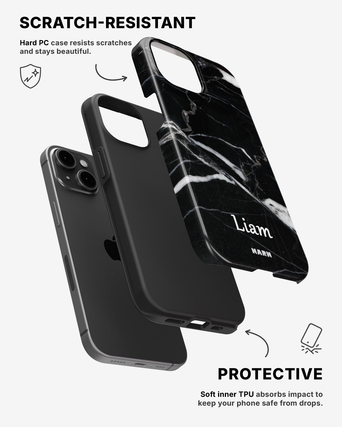 iPhone 15 Plus Tough Case – Custom - Black Marble - View 2