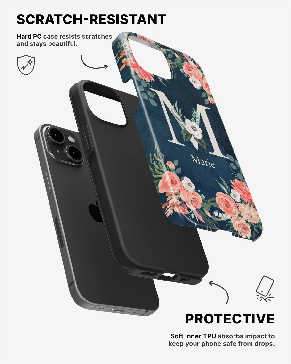 iPhone 15 Plus Tough Case – Custom - Floral - View 2