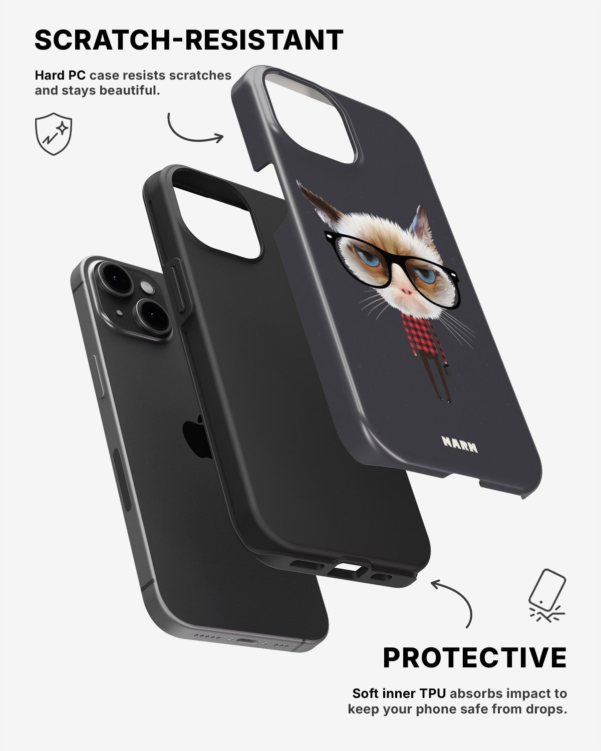 iPhone 15 Plus Tough Case – Hipster Cat - View 2